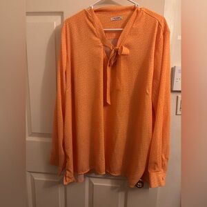 ACEVOG Yellow Tie-Neck Blouse with White Polka Dots - Size XXXL